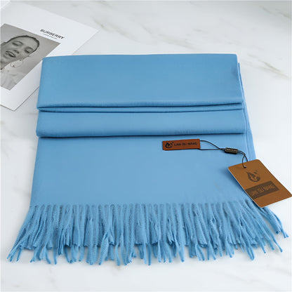 Women's Solid Cashmere Winter Scarf with Fringe