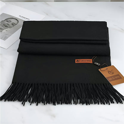 Women's Solid Cashmere Winter Scarf with Fringe
