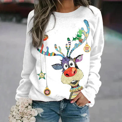 Women's Sparkling Christmas Tree Sweatshirt - Relaxed Crew-Neck Pullover