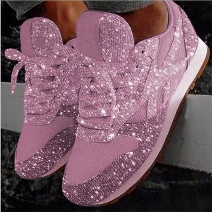 Women's Sparkling Rhinestone Fashion Sneakers with Breathable Knit Upper and Cushioned Insole