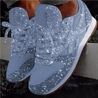 Women's Sparkling Rhinestone Fashion Sneakers with Breathable Knit Upper and Cushioned Insole
