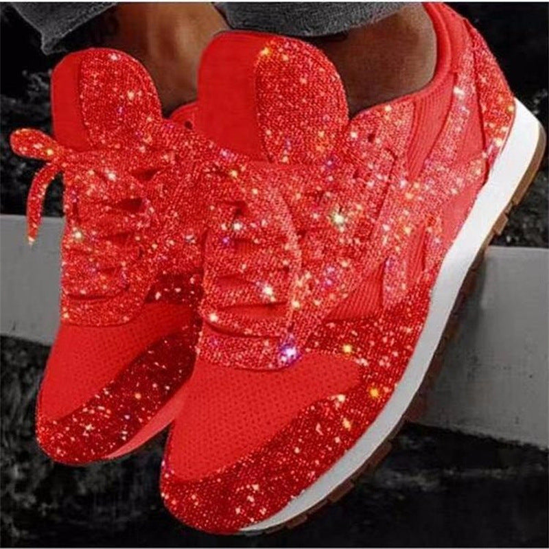 Women's Sparkling Rhinestone Fashion Sneakers with Breathable Knit Upper and Cushioned Insole