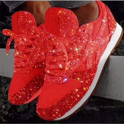 Women's Sparkling Rhinestone Fashion Sneakers with Breathable Knit Upper and Cushioned Insole