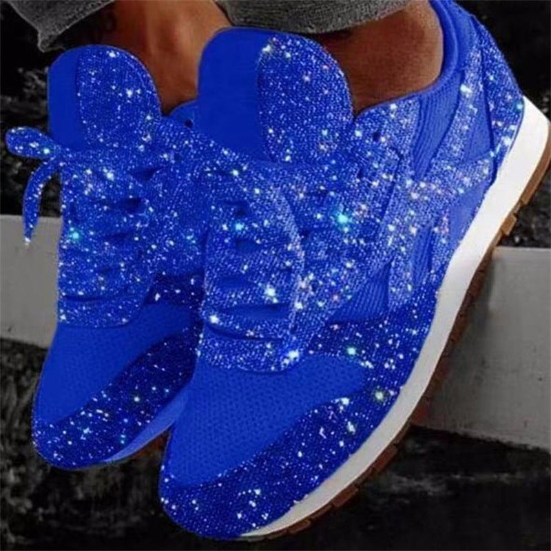 Women's Sparkling Rhinestone Fashion Sneakers with Breathable Knit Upper and Cushioned Insole