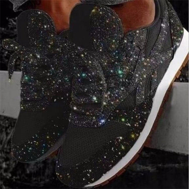 Women's Sparkling Rhinestone Fashion Sneakers with Breathable Knit Upper and Cushioned Insole
