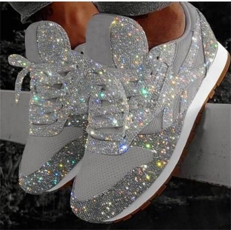 Women's Sparkling Rhinestone Fashion Sneakers with Breathable Knit Upper and Cushioned Insole
