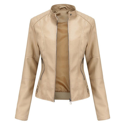 Women's Stand Collar Zip-Up Faux Leather Moto Jacket