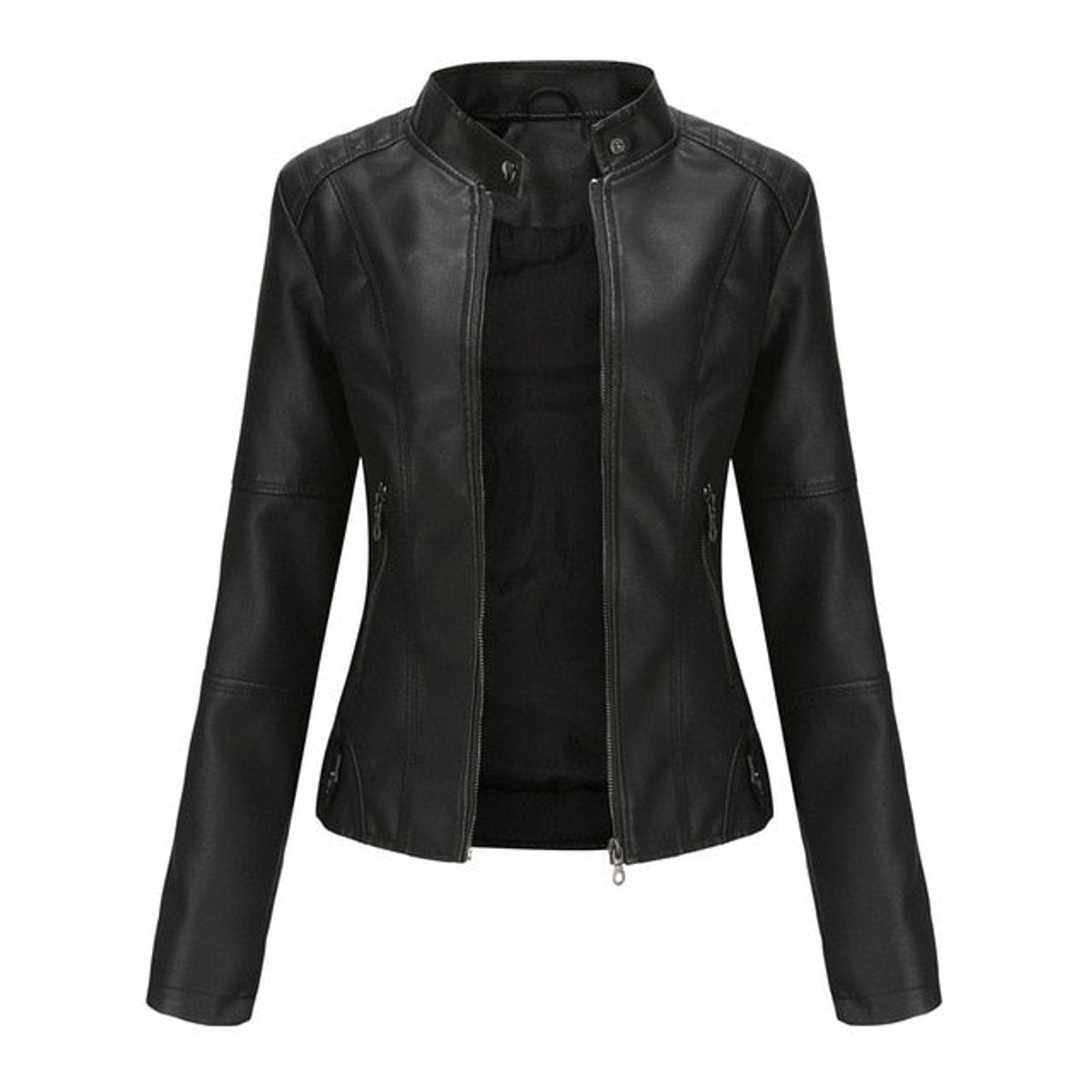 Women's Stand Collar Zip-Up Faux Leather Moto Jacket
