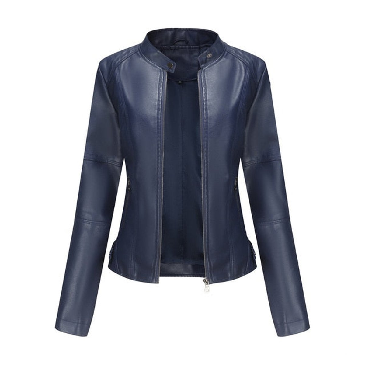 Women's Stand Collar Zip-Up Faux Leather Moto Jacket