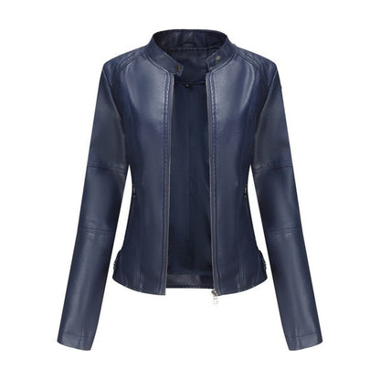 Women's Stand Collar Zip-Up Faux Leather Moto Jacket