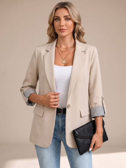 Women's Striped-Cuff Roll-Up Sleeve Soft-Tailored Blazer