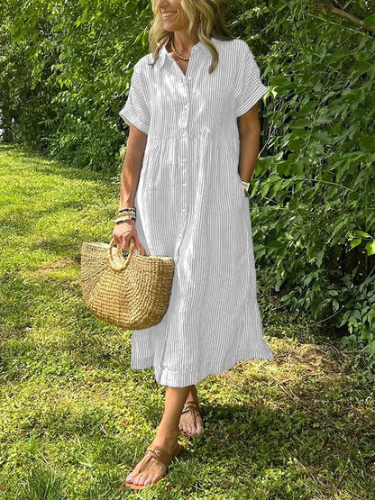 Women's Striped Midi Shirt Dress