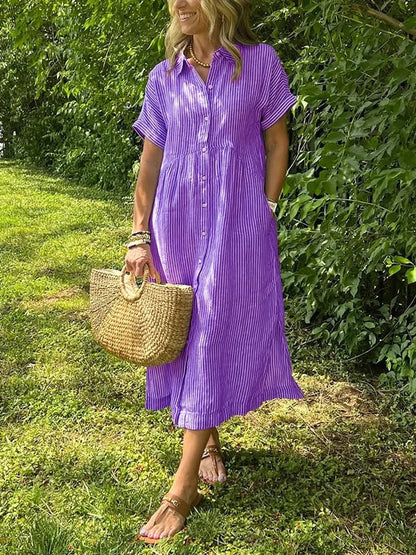 Women's Striped Midi Shirt Dress