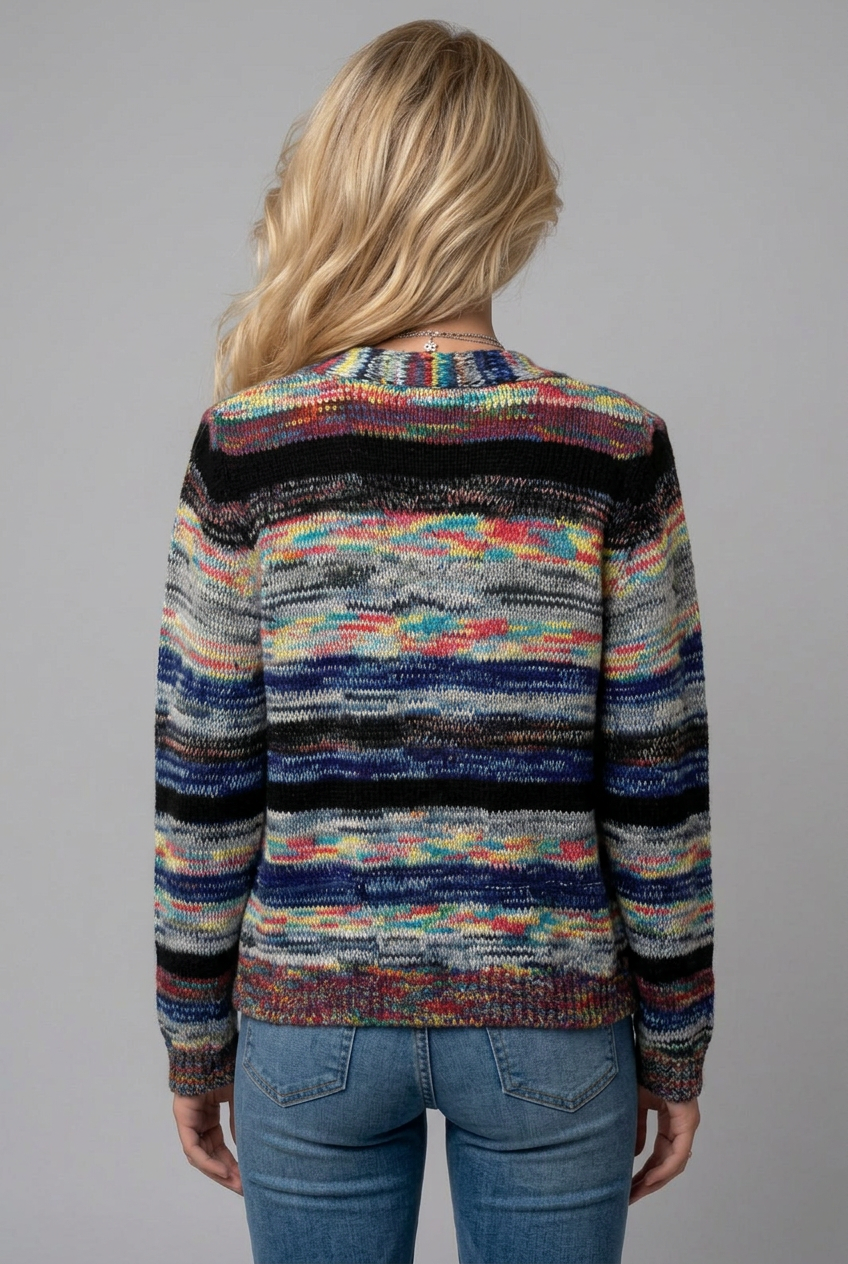 Women's Striped Open-Front Long-Sleeve Cardigan