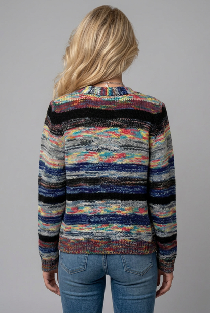 Women's Striped Open-Front Long-Sleeve Cardigan