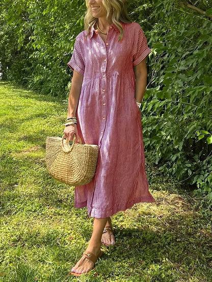 Women's Striped Midi Shirt Dress