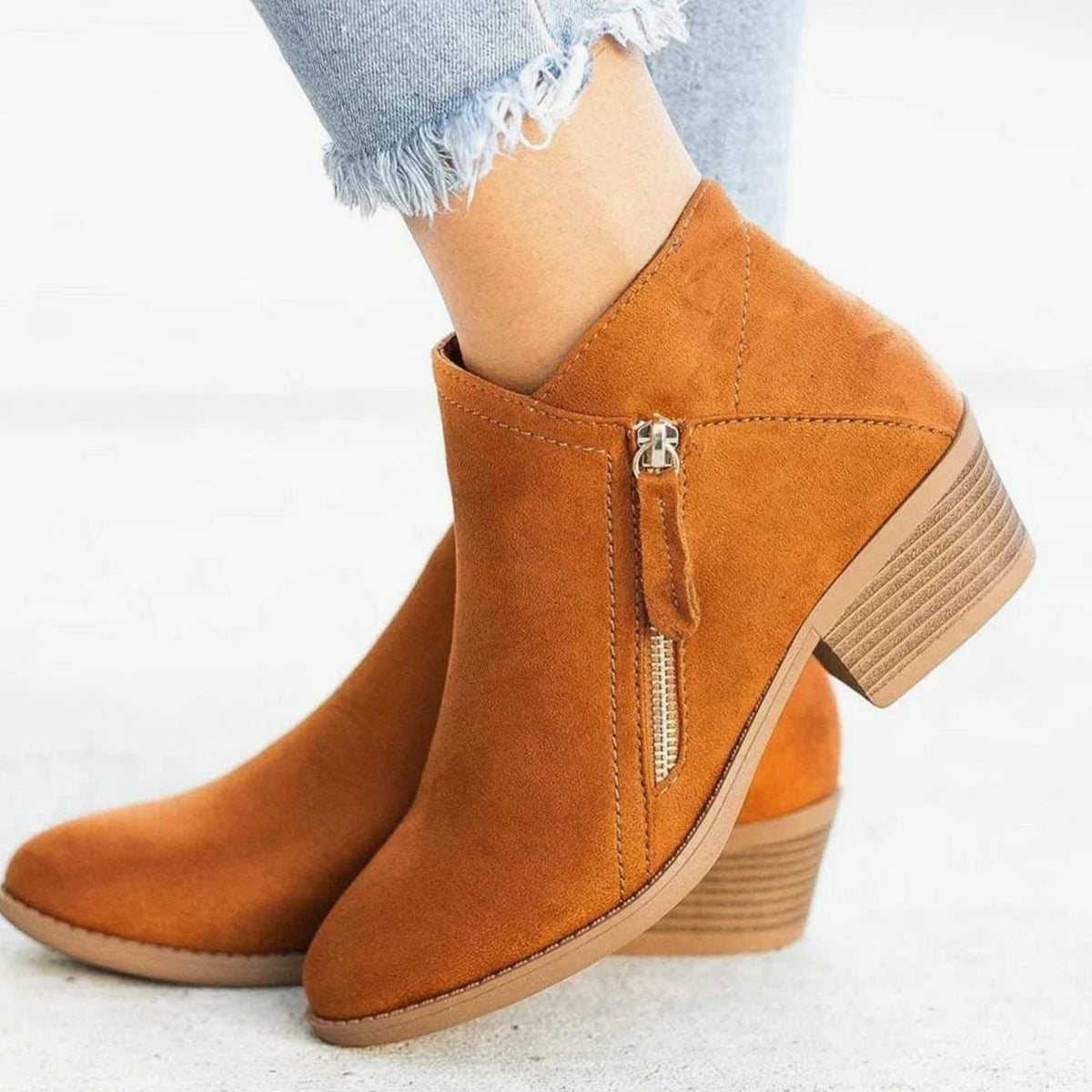 Women's Suede Pointed-Toe Side-Zip Low-Heel Boots