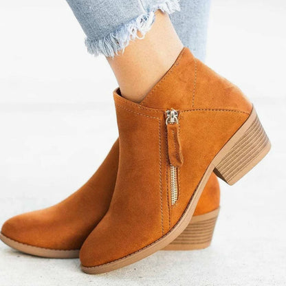 Women's Suede Pointed-Toe Side-Zip Low-Heel Boots