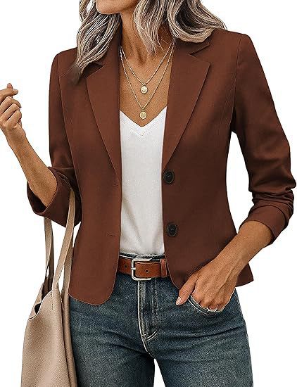 Women's Tailored Short Blazer with Decorative Buttons and 3/4 Sleeves