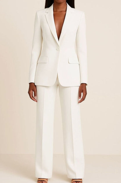 Women's Tailored Single-Button Blazer & Pant Suit Set