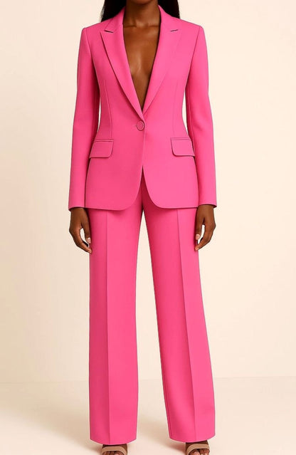 Women's Tailored Single-Button Blazer & Pant Suit Set
