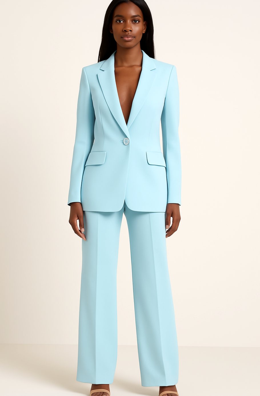 Women's Tailored Single-Button Blazer & Pant Suit Set