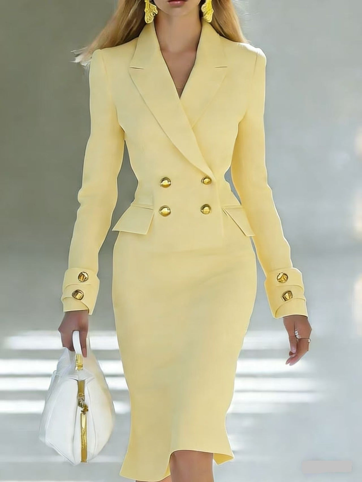 Women's Two-Piece Tailored Double-Breasted Blazer and Pencil Skirt Set