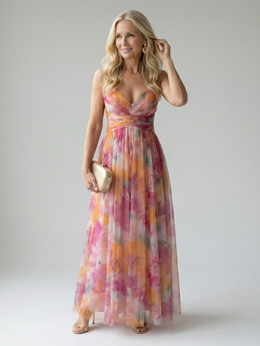 Women's V-Neck A-Line Maxi Dress