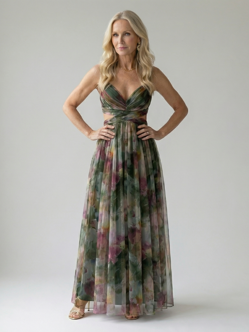 Women's V-Neck A-Line Maxi Dress