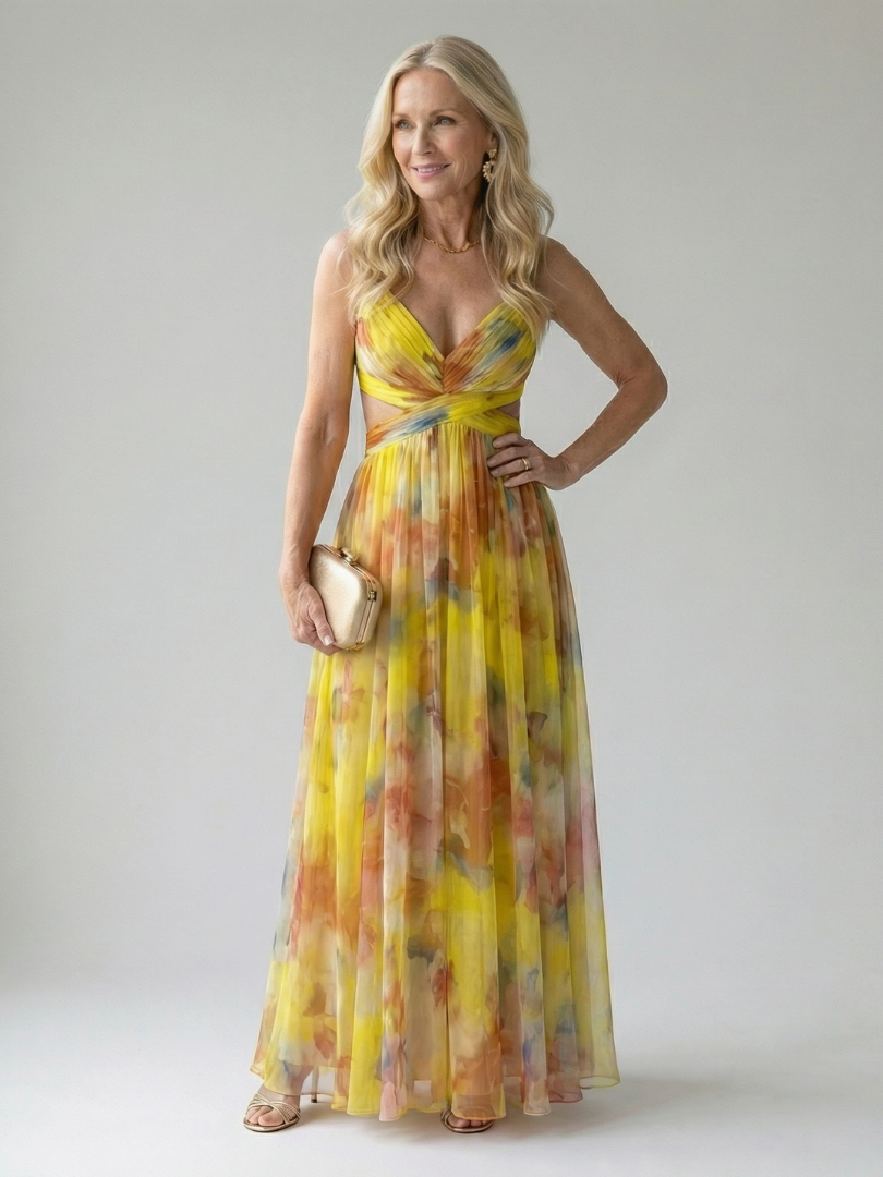 Women's V-Neck A-Line Maxi Dress