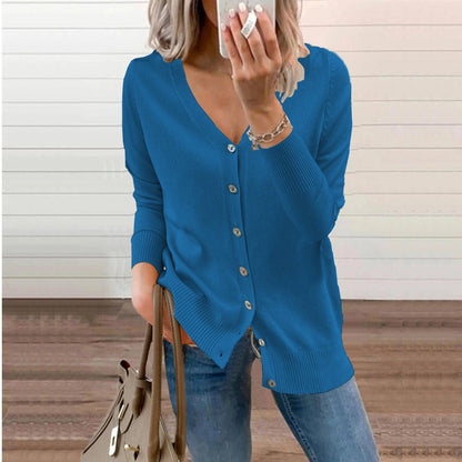 Women's V-Neck Button-Front Long Sleeve Knit Cardigan
