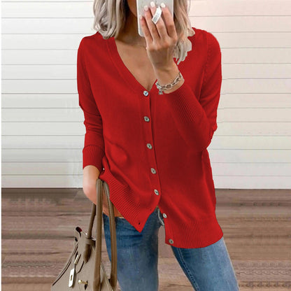 Women's V-Neck Button-Front Long Sleeve Knit Cardigan