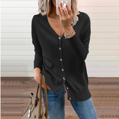 Women's V-Neck Button-Front Long Sleeve Knit Cardigan