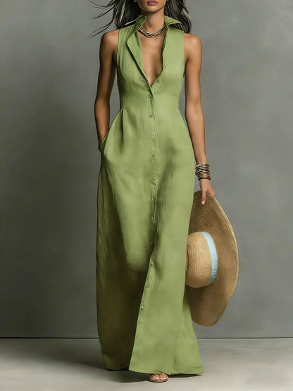 Women's V-Neck Shirt Maxi Dress