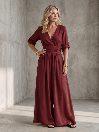 Women's V-Neck Wrap Maxi Jumpsuit