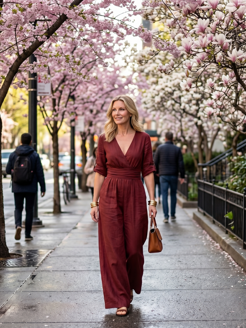 Women's V-Neck Wrap Maxi Jumpsuit