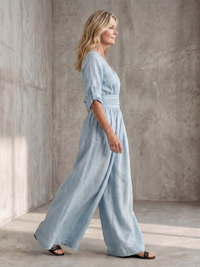 Women's V-Neck Wrap Maxi Jumpsuit