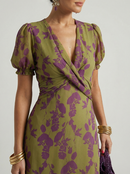 Women's V-Neck Wrap Midi Dress