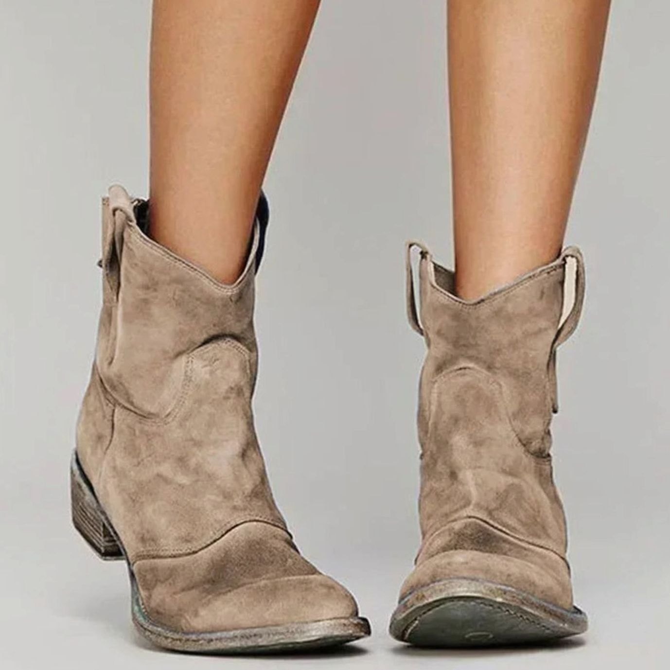 Women's Vintage Western Suede Slip-On Ankle Boots