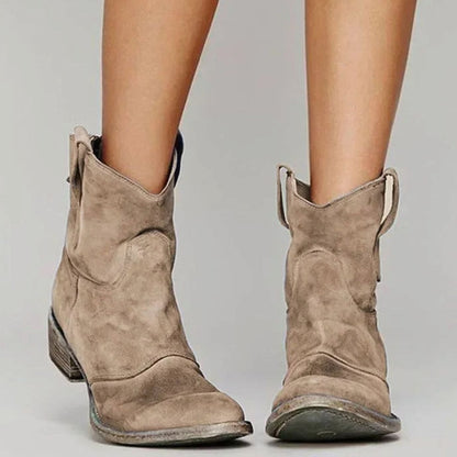 Women's Vintage Western Suede Slip-On Ankle Boots
