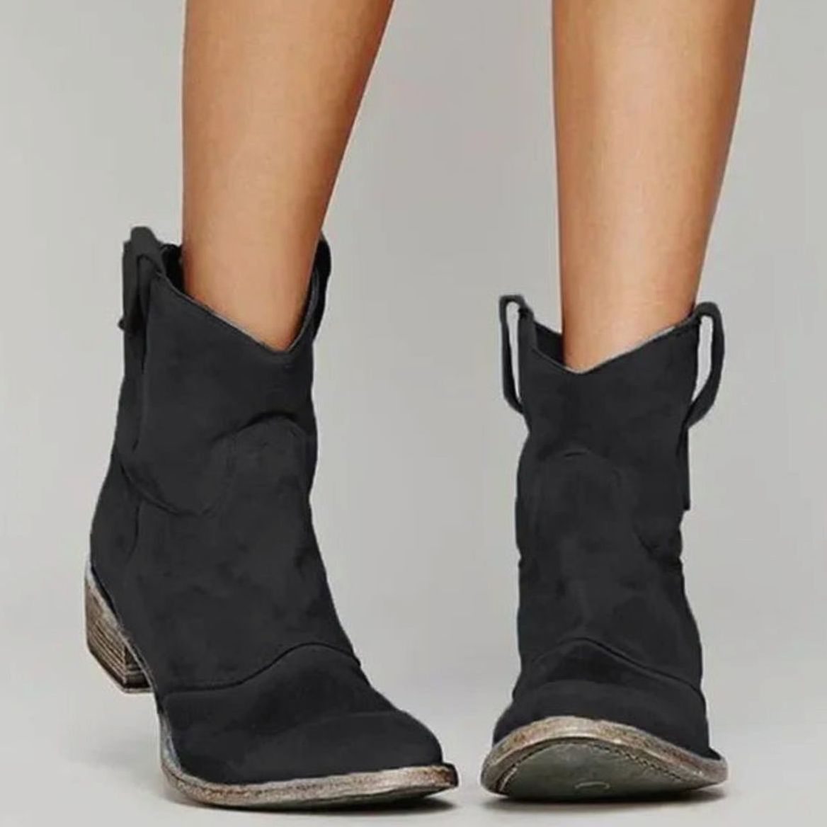Women's Vintage Western Suede Slip-On Ankle Boots
