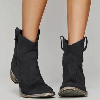 Women's Vintage Western Suede Slip-On Ankle Boots