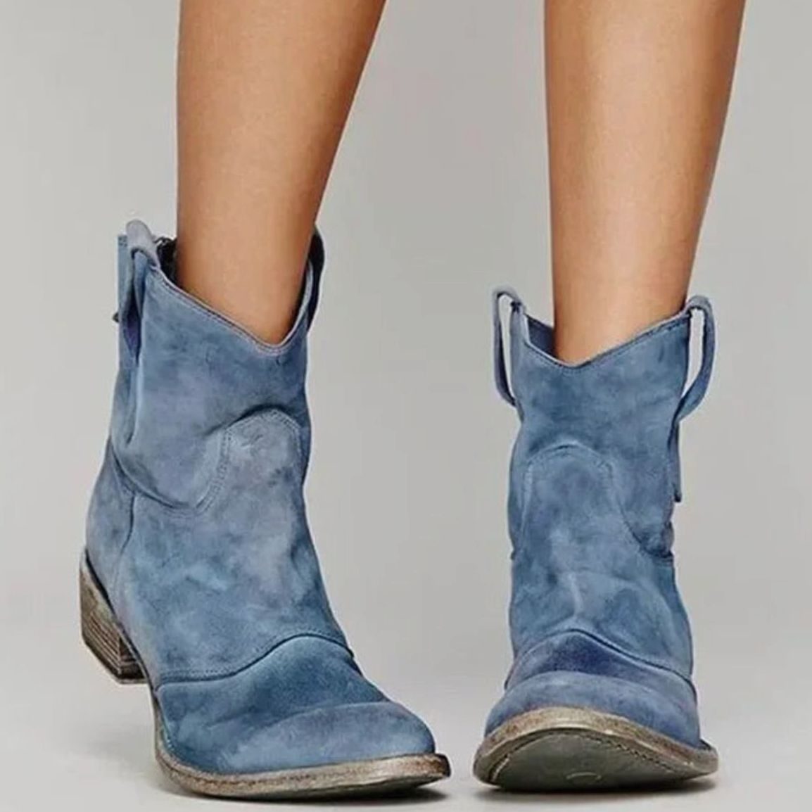 Women's Vintage Western Suede Slip-On Ankle Boots
