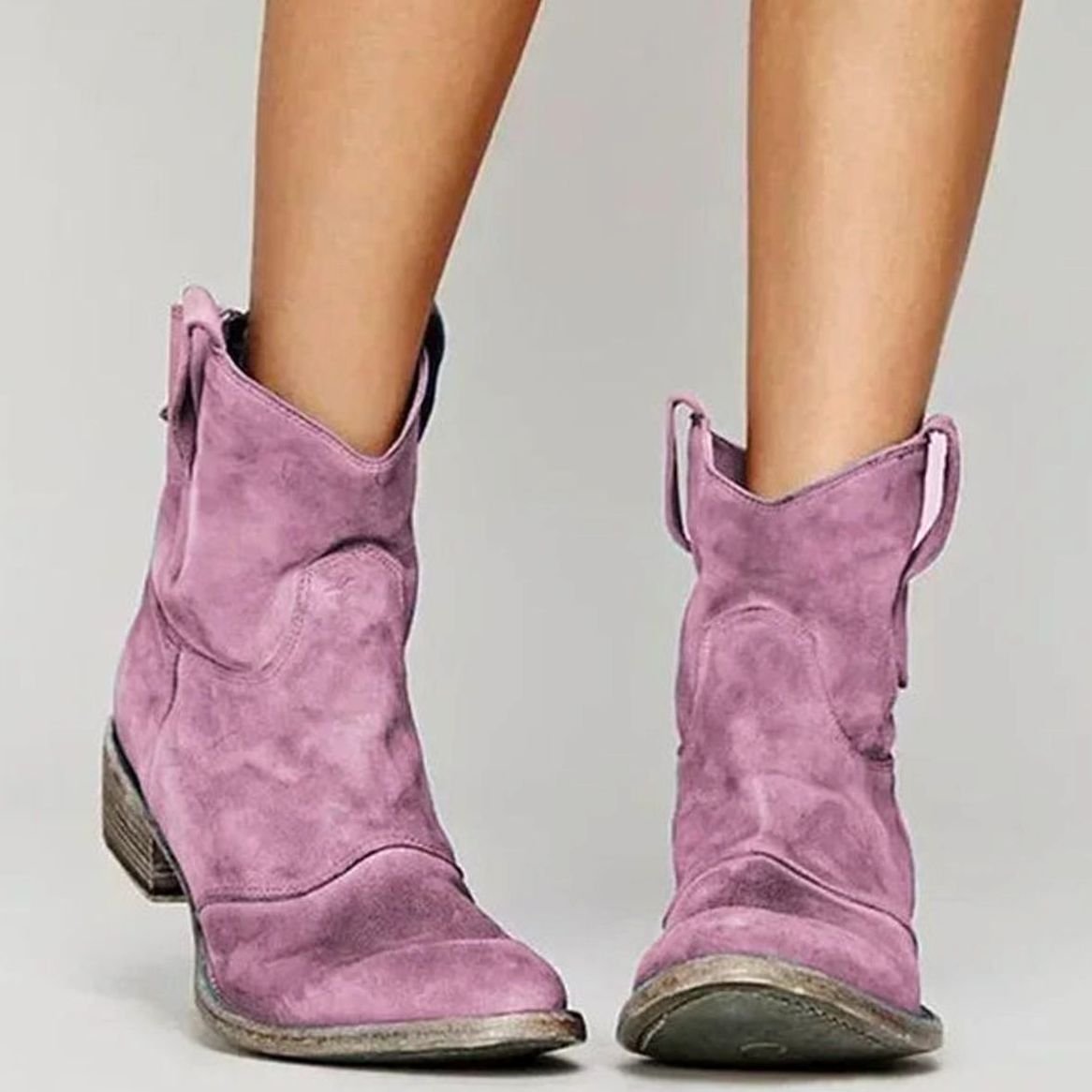 Women's Vintage Western Suede Slip-On Ankle Boots