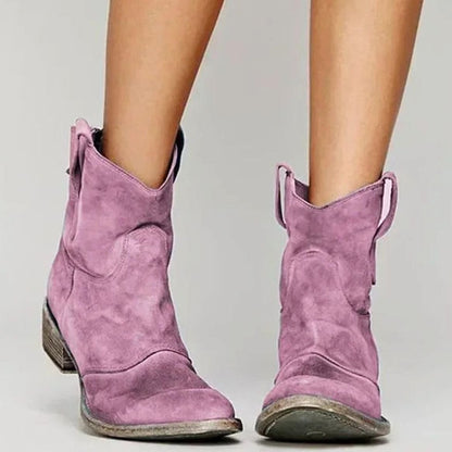 Women's Vintage Western Suede Slip-On Ankle Boots