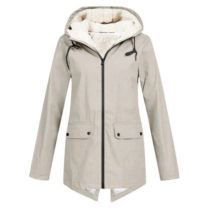 Women's Water-Repellent Hooded Jacket with Sherpa Lining
