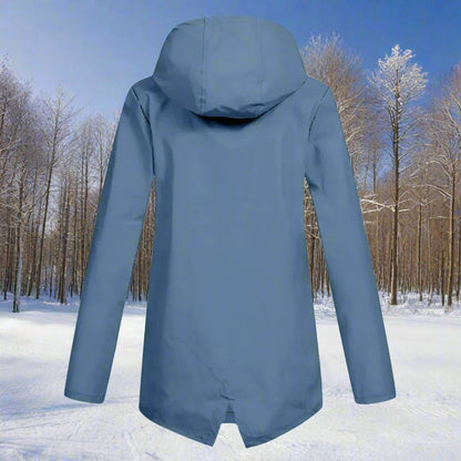 Women's Waterproof Hooded Zip-Up Rain Jacket with Adjustable Cuffs and Pockets