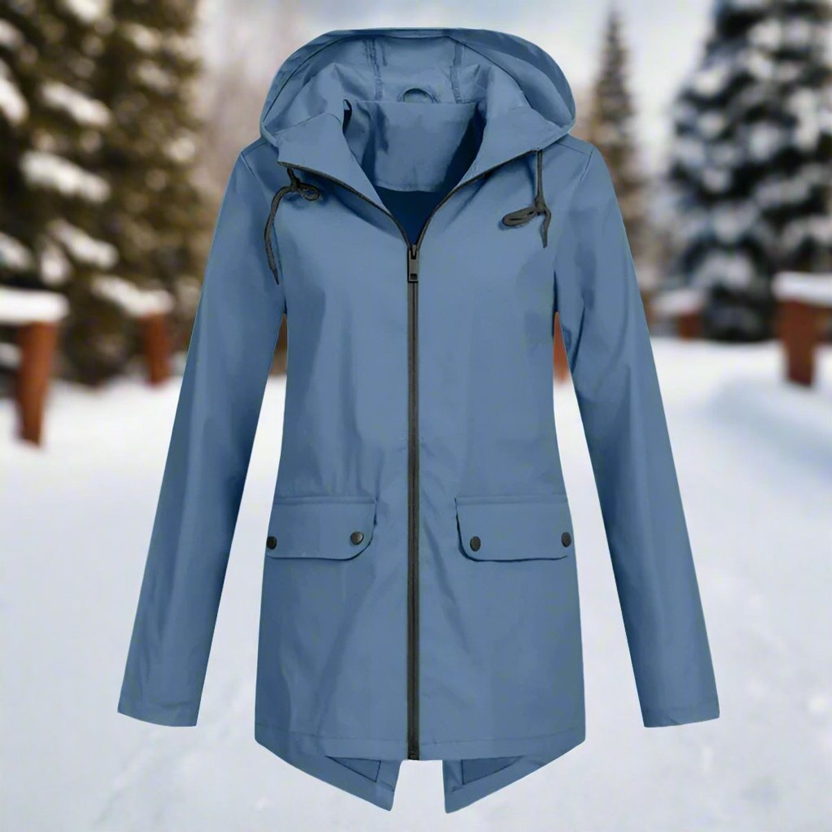 Women's Waterproof Hooded Zip-Up Rain Jacket with Adjustable Cuffs and Pockets