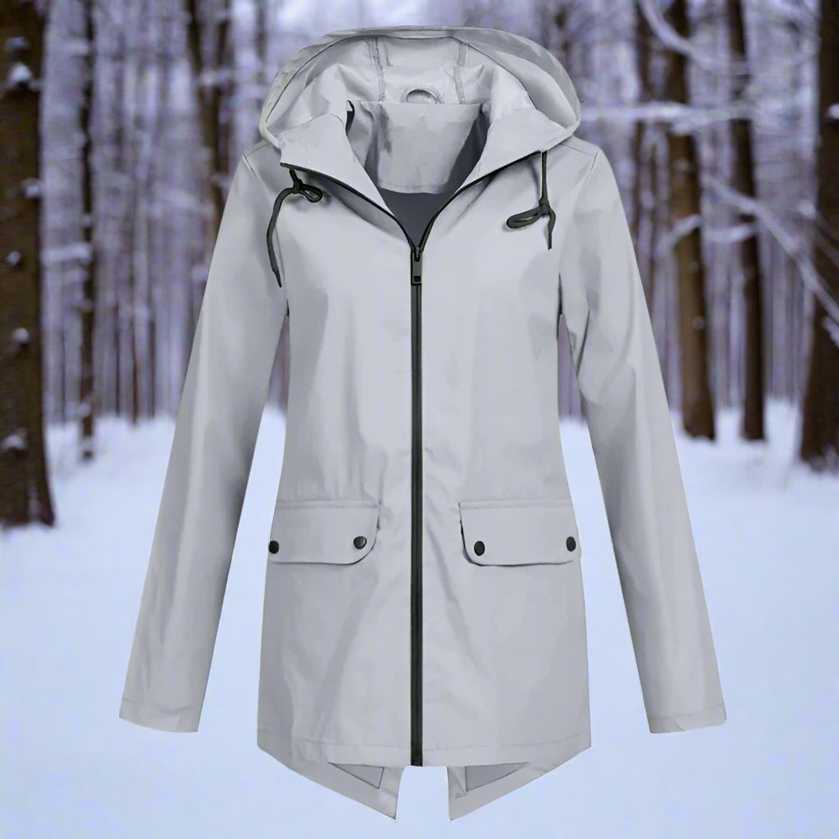 Women's Waterproof Hooded Zip-Up Rain Jacket with Adjustable Cuffs and Pockets