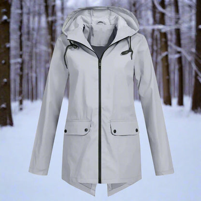 Women's Waterproof Hooded Zip-Up Rain Jacket with Adjustable Cuffs and Pockets